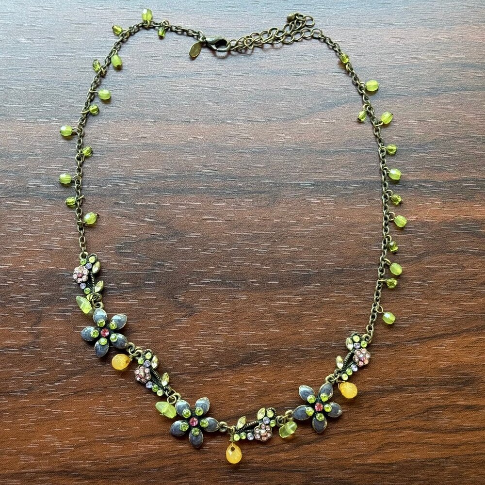 Premier Designs Blooming Vines Vintage Floral Necklace Y2K Enamel Rhinestones - Picture 2 of 4